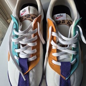 Nike Multicolor Leopard Accent Sneakers - White/Orange/Teal/Purple